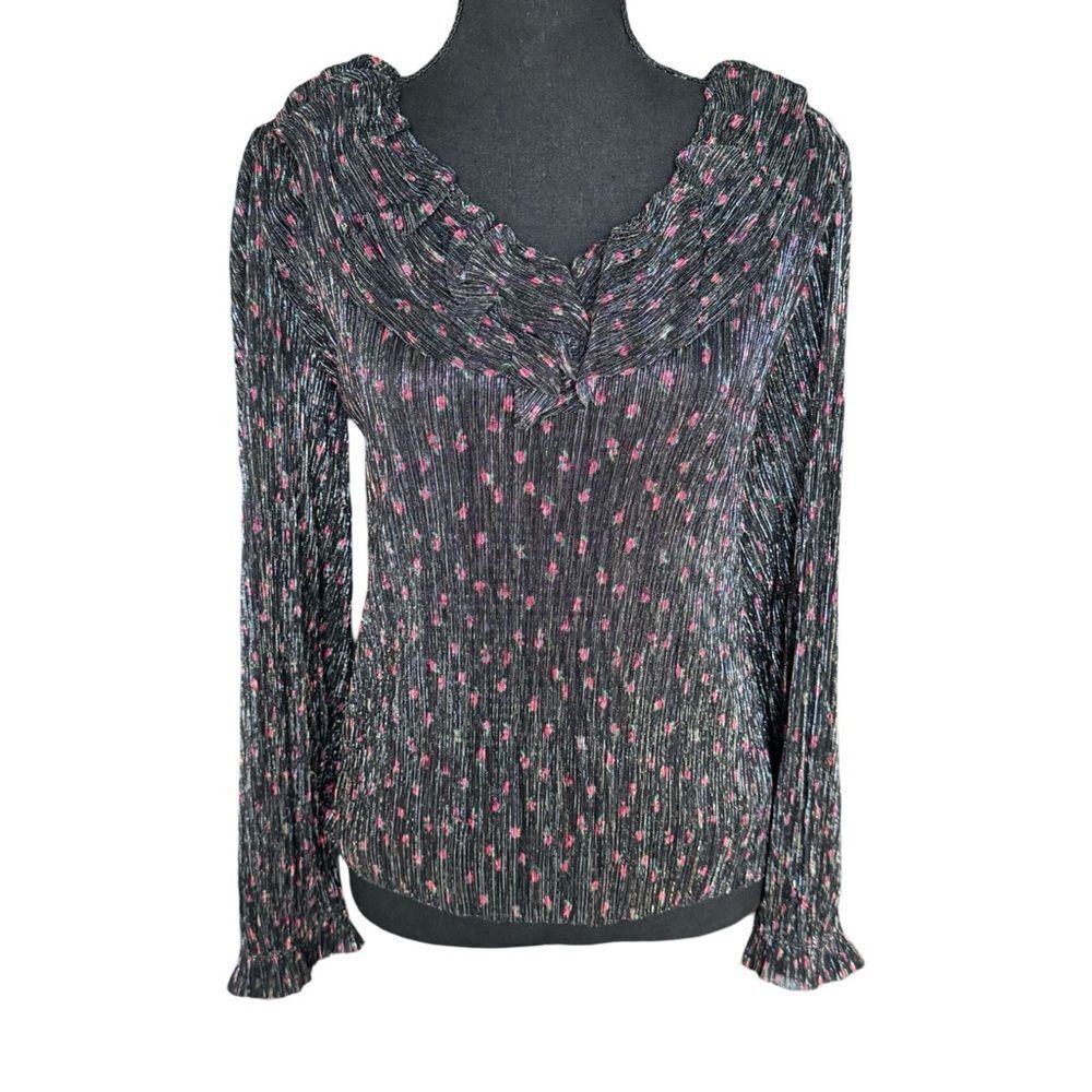 J. Crew | Shimmer V Neck Long Sleeve Top | blk/multi | | Size Small | NWT